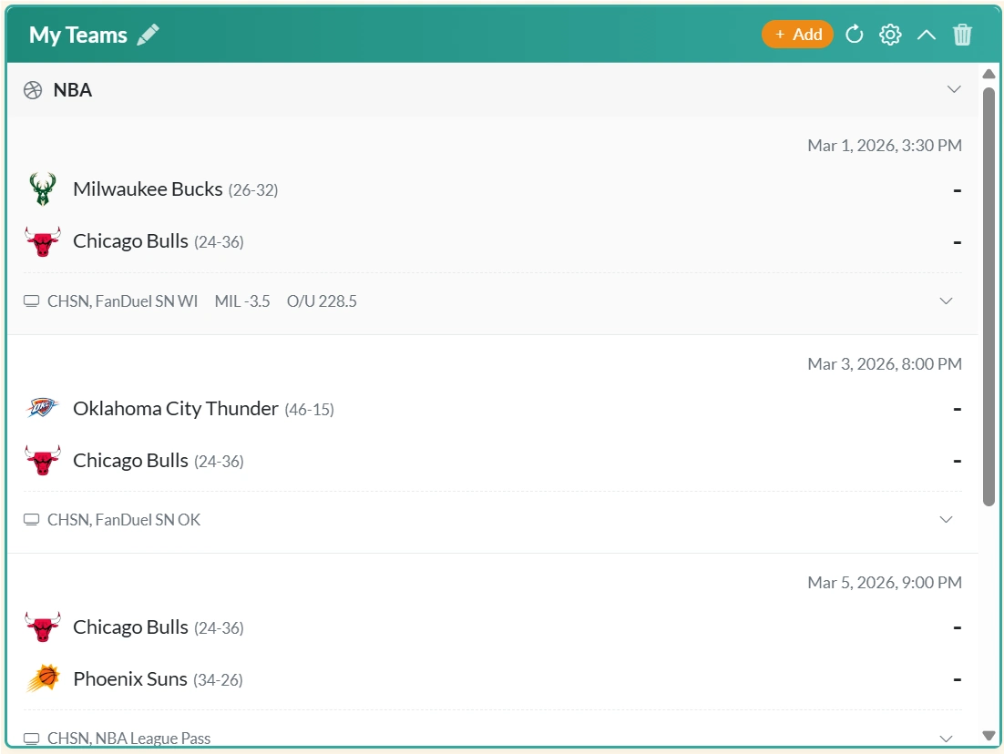 Sports Scores Widget